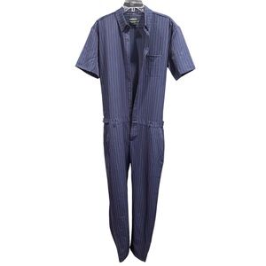 Romperjack Men’s Navy Blue and Pink Pinstripe Jumpsuit, size 2XL